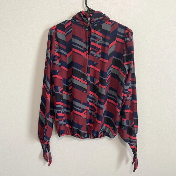 Like New. Worn Once. Allison Joy Red Multicolor Geometric High Neck Printed Tie - Picture 2 of 3
